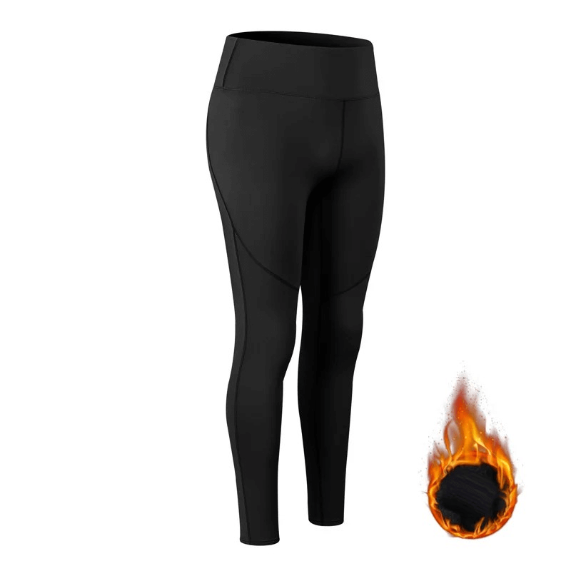 Women's High Waist Insulated Yoga Leggings in black with heat lock feature, perfect for warmth and comfort during workouts - SF1952